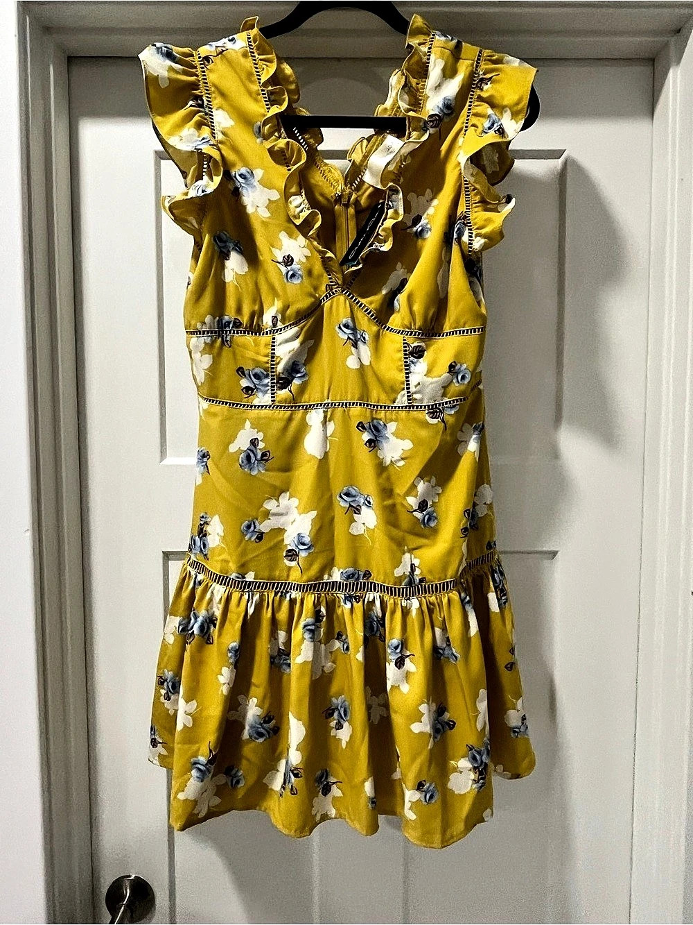 J.O.A. Floral Ruffle Mini Dress Yellow & Blue Large NWT